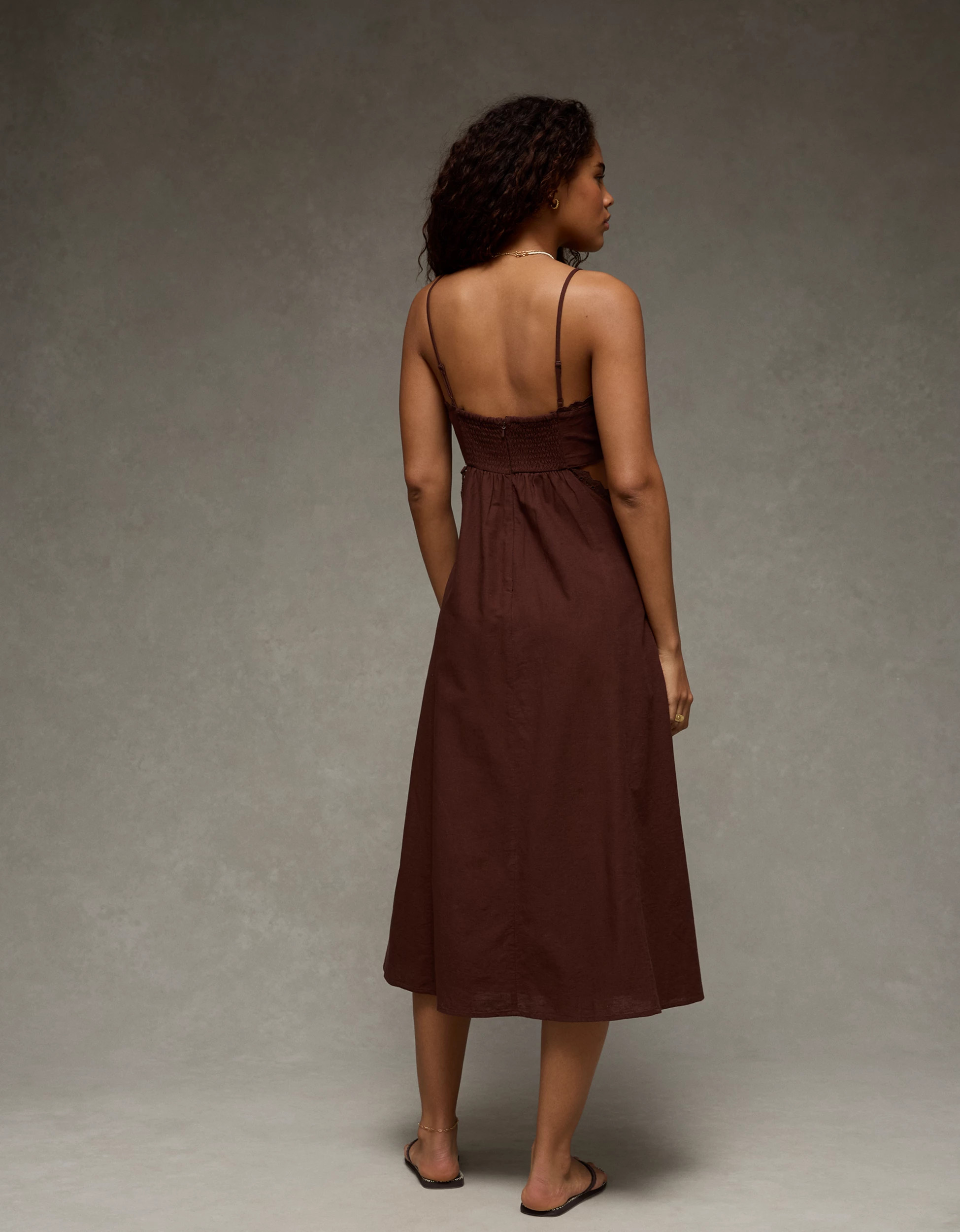 AE Babydoll Square Neck Cutout Midi Dress | American Eagle Outfitters (US & CA)
