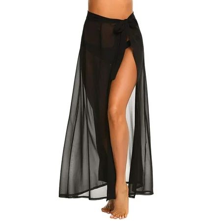 Beach Sarong Pareo Womens Semi-Sheer Swimwear Cover Ups Short Skirt with Tassels | Walmart (US)