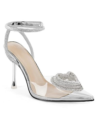 Womens Rhinestone Clear High Heels Pointed Closed Toe Ankle Strappy Buckle Slingback Bridal Pumps | Amazon (US)