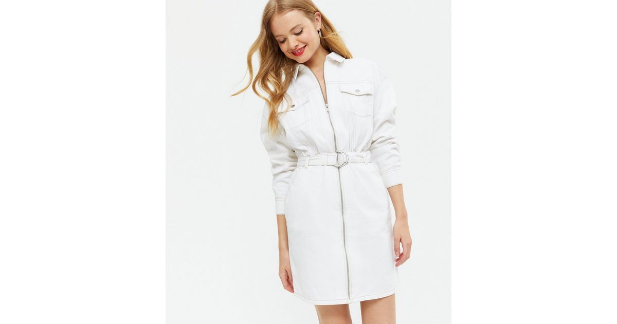 White Denim Zip Belted Shirt Dress
						
						Add to Saved Items
						Remove from Saved Items | New Look (UK)
