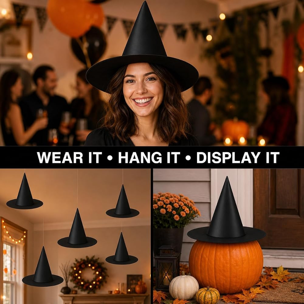 Halloween Witch Hats Decorations, 10 PCS Hanging Floating Witch Hats Bulk with 157FT Fishing Line... | Amazon (US)