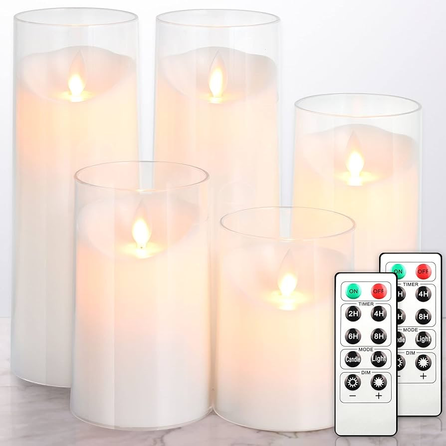 NURADA Flickering Flameless Candles: Acrylic LED Pillar Candles Battery Operated with Remote and ... | Amazon (US)