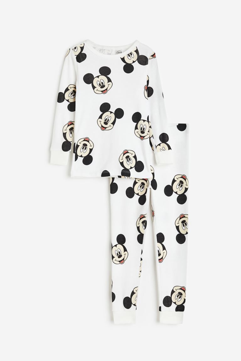 Ribbed Cotton Pajamas - White/Mickey Mouse - Kids | H&M US | H&M (US + CA)