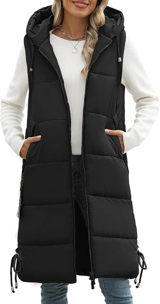 Vancavoo Lange Jacke Weste für Damen Ärmellose Steppweste mit kapuze Daunenweste Übergangswest... | Amazon (DE)