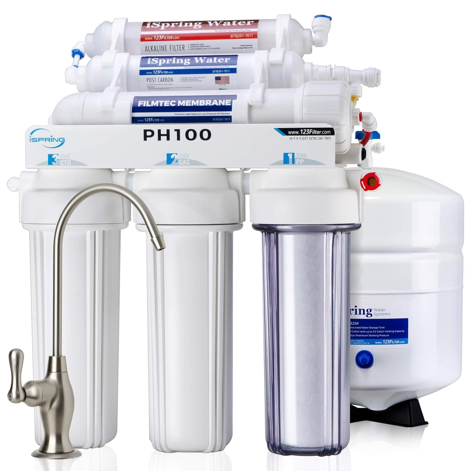 iSpring PH100 pH+ 6-Stage Under Sink Reverse Osmosis RO Drinking Water Filtration System 100 GPD ... | Amazon (US)