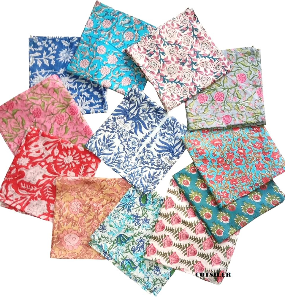 Premium Handblock Cotton Napkin Set of 12 - Exquisite Design and Quality Handmade 16 inch X 16 In... | Amazon (US)