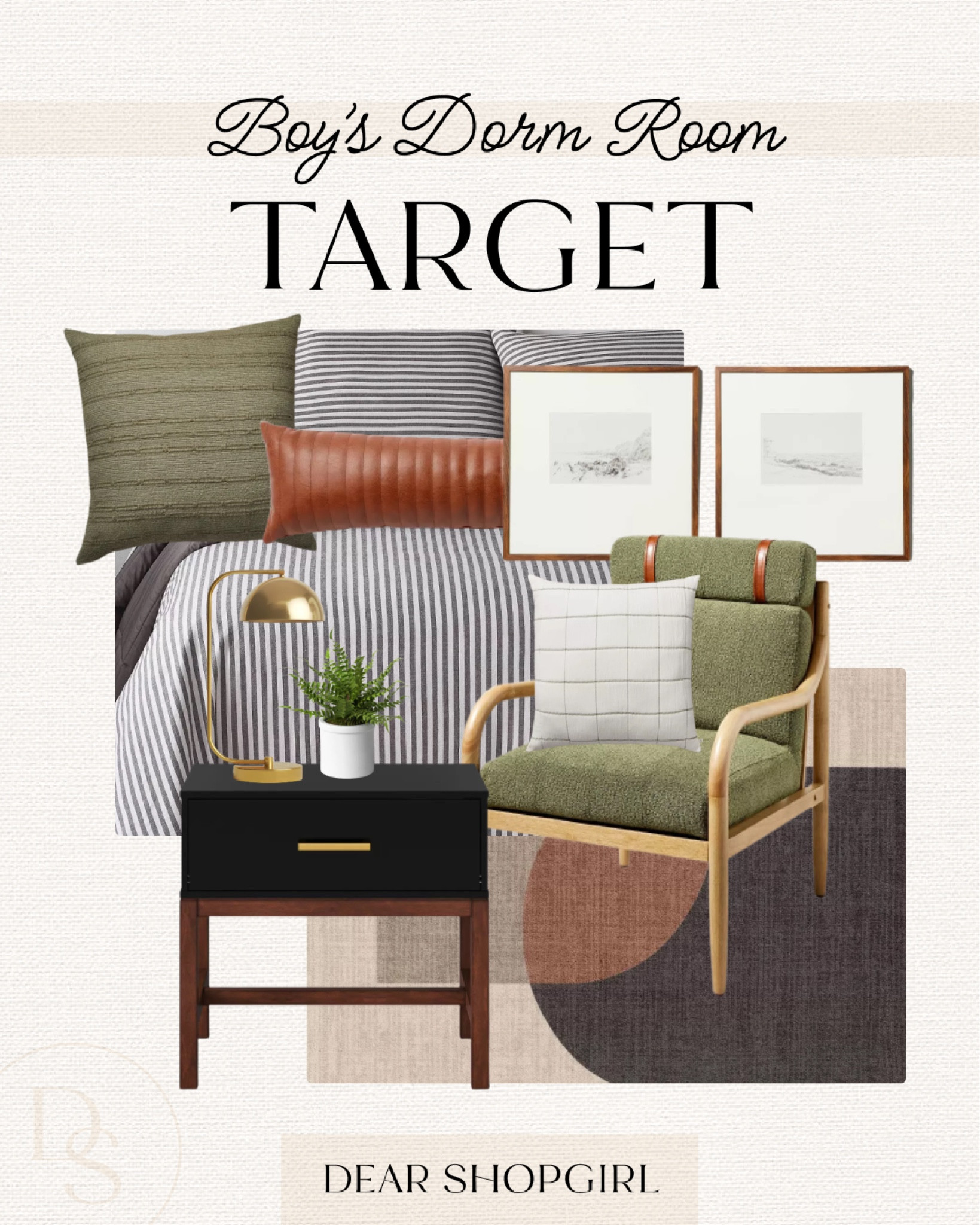 Boy’s dorm room decor from Target! Neutral and masculine with leather and brass accents. This casaluna striped bedding pairs perfectly with this green boucle accent chair  

#LTKmens #LTKhome #LTKBacktoSchool