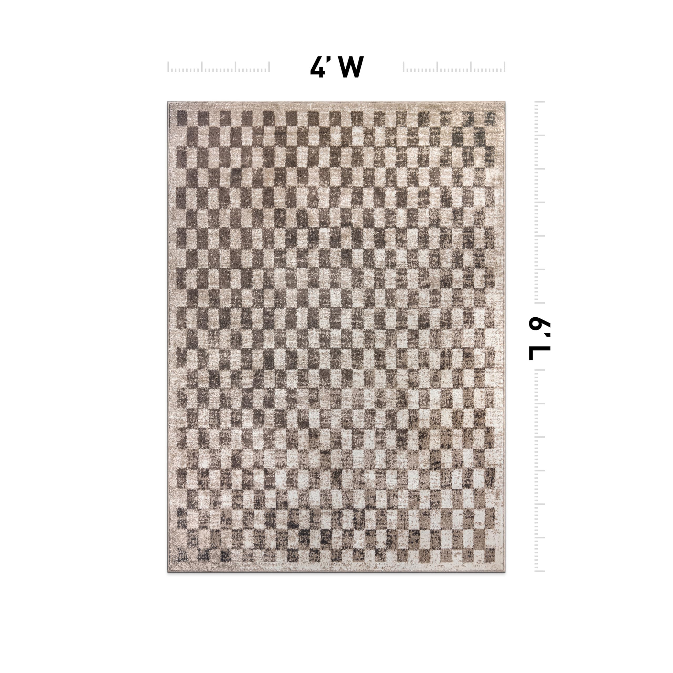 Rugshop Beige Checkered Area Rug – Textured Grid Pattern Carpet for Living Room, Bedroom, or Of... | Amazon (US)