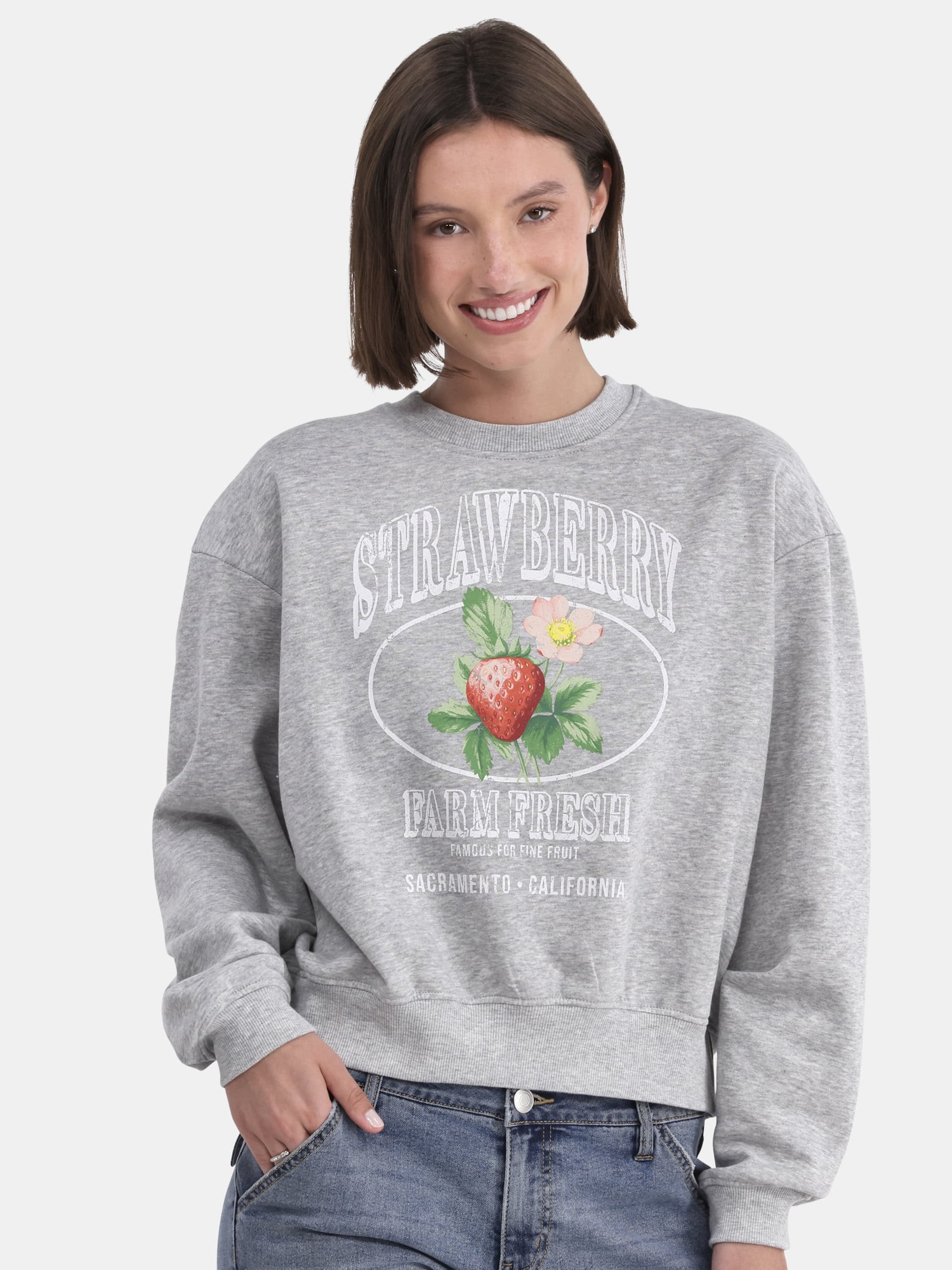 No Boundaries Graphic Crewneck Sweatshirt, Lightweight, Women's and Women’s Plus | Walmart (US)