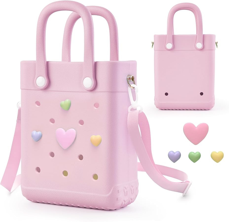 Mini Rubber Tote Bag with 4 Resin Charms Mini Crossbody X-Small Rubber Beach Bag | Amazon (US)