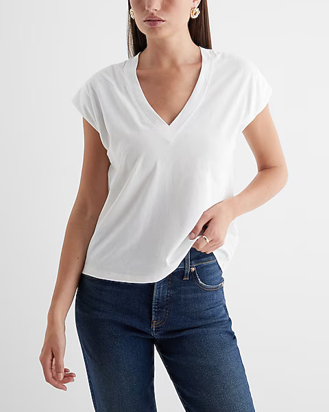Skimming Cotton V-Neck Short Sleeve Tee | Express