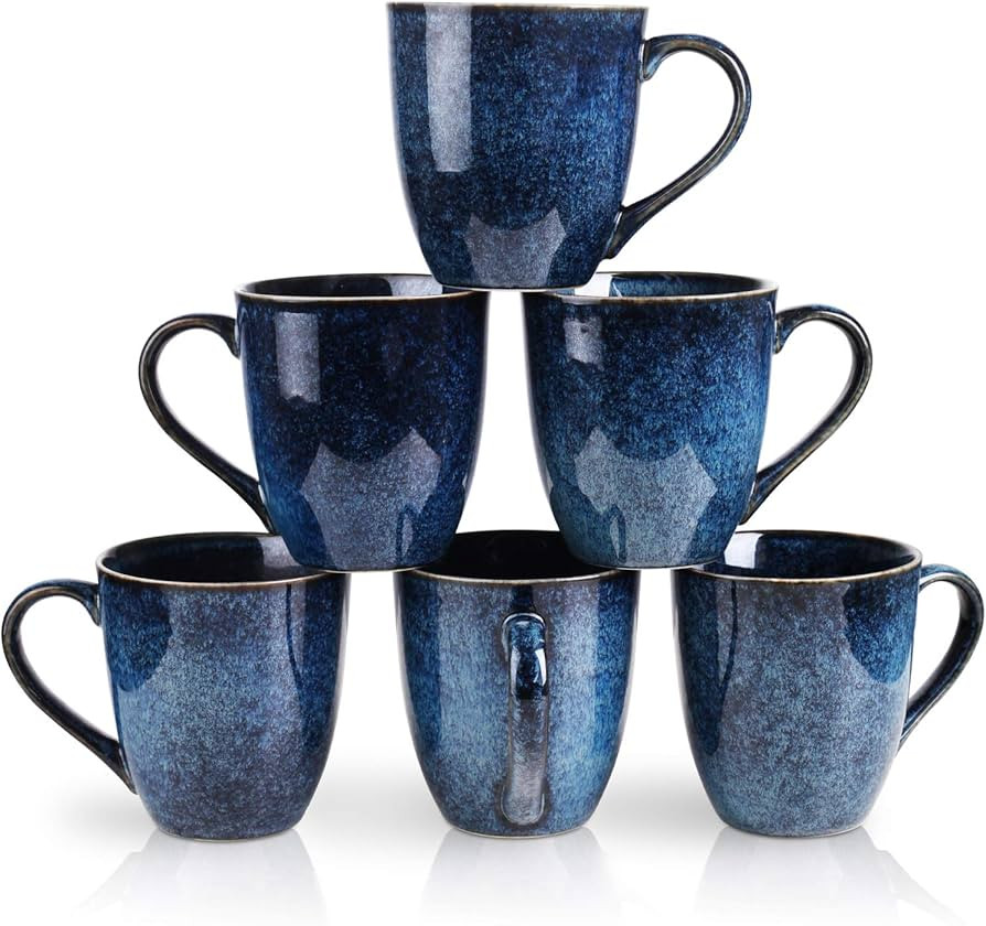 vicrays Coffee Mug Set, 12 Ounce, Set of 6, Ceramic Mug for Men, Women, Unique Glazed Mugs with H... | Amazon (US)