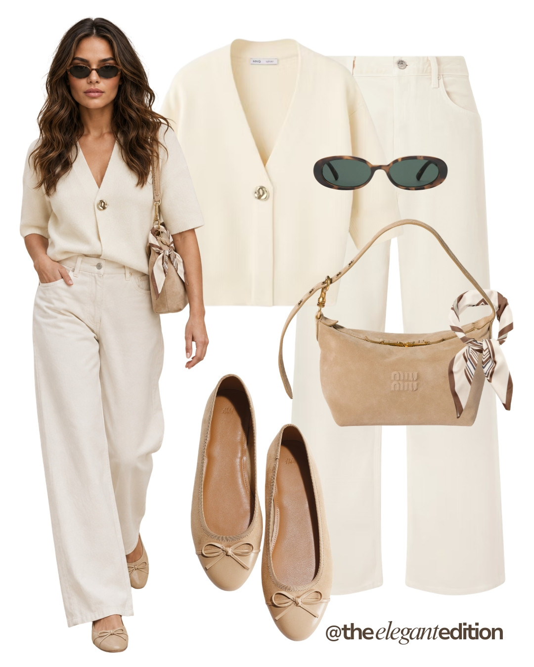 CREAM CARDIGAN LOOK - Cream knit cardigan styled with ivory wide-leg jeans, an easy way to transition your summer wardrobe into pre-fall #cardigan #widelegjeans #balletflats #LTKautumn #LTKshoes #LTKstyletip 

 #LTKFashionMonth #LTKeurope #LTKautumn