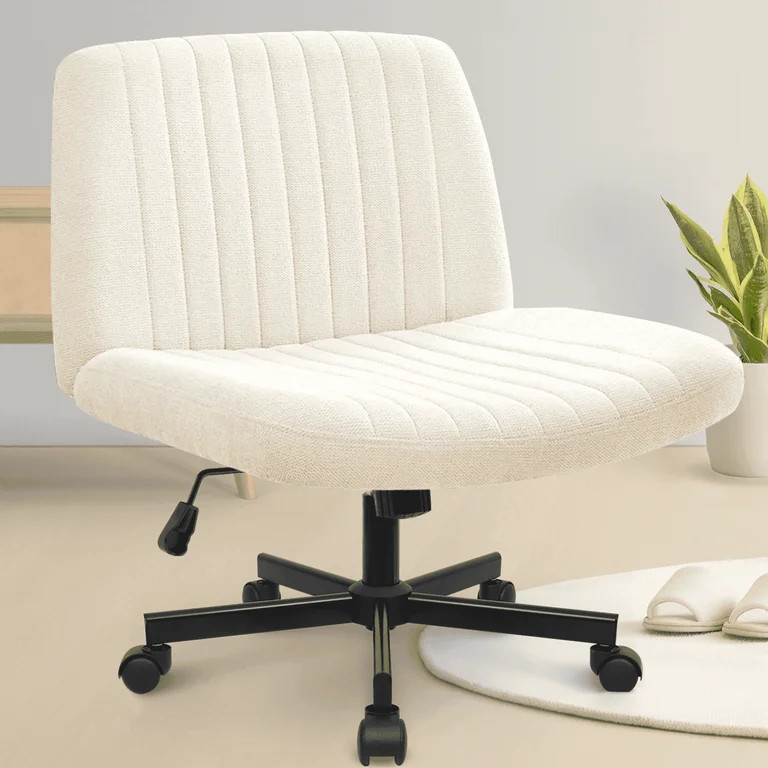 Celtoss Criss Cross Home Office Chair, Fabric Armless Swivel Task Computer Chair with Wheels, Bei... | Walmart (US)