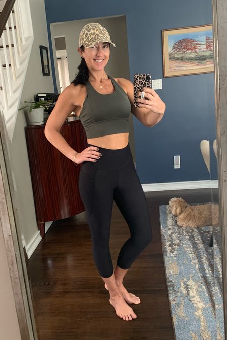 Workout OOTD. Amazon bra top. Comes in several colors. Old Navy cropped workout leggings. I’m a big fan of black, but these come in other colors as well. I’m wearing a size small  Leopard print cap from Aerie. 

#LTKfit #LTKunder50 #LTKstyletip