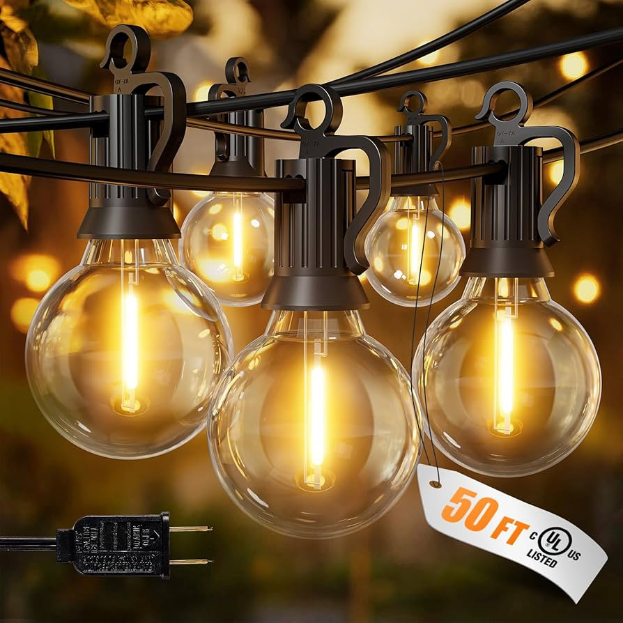 Brightown Outdoor String Lights, 50FT 25 G40 Bulbs Shatterproof Patio Lights, IP65 Waterproof Dim... | Amazon (US)