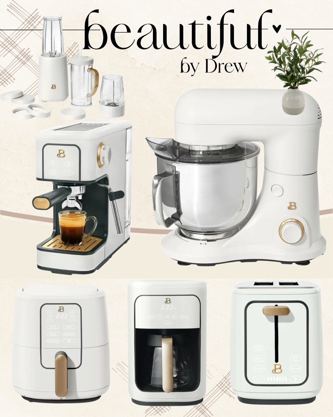 ✨ Beautiful by Drew – White & Gold Collection ✨
The clean, modern kitchen aesthetic of my dreams 🤍✨ These white kitchen appliances with gold accents are perfect for creating that minimal, elevated, Pinterest-worthy kitchen.

Linked all the top sellers: the espresso maker, stand mixer, air fryer, blender, coffee maker, and toaster — all in the gorgeous matte white finish that makes your counter look instantly luxe.

Perfect for neutral home decor, small kitchen upgrades, aesthetic kitchen lovers, Walmart home finds, mom-friendly cooking, and anyone wanting a fresh, clean kitchen vibe.

Tap to shop the full Beautiful by Drew white collection! 🤍🌿

#LTKhome #LTKfinds #BeautifulByDrew #whitekitchen #neutraldecor #modernkitchen #kitchenappliances #walmarthome #kitchentrends #aesthetickitchen #kitchenfavorites #goldaccents

#LTKFindsUnder100 #LTKdayinmylife #LTKHome