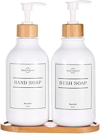 2 Pack Dish Soap Dispenser for Kitchen, 16oz Bathroom Soap Dispenser Set with Bamboo Pump and Soa... | Amazon (US)