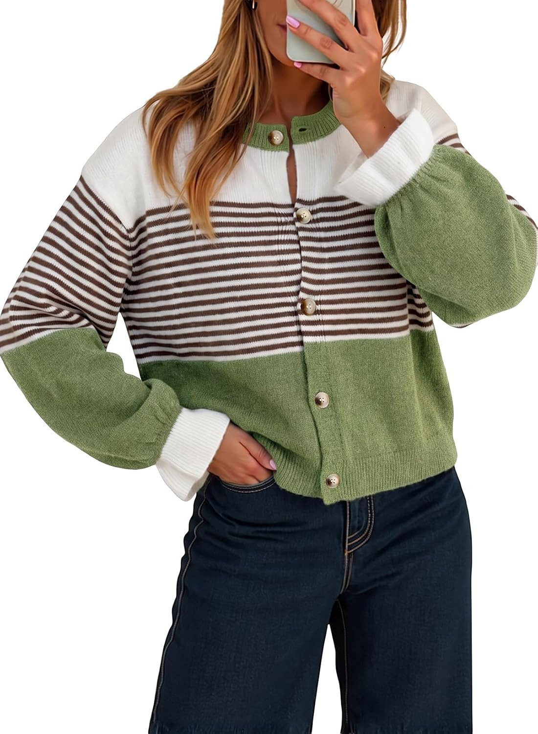Dokotoo Cardigan Sweaters for Women Balloon Sleeve Buttons Cropped Cardigan | Amazon (US)