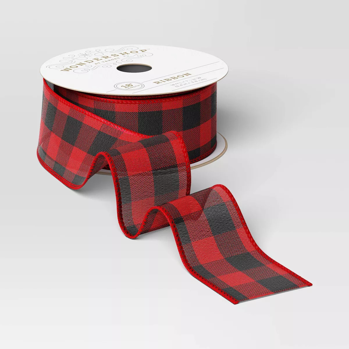 1.5" Plaid Fabric Christmas Ribbon 18' Red/Black - Wondershop™ | Target