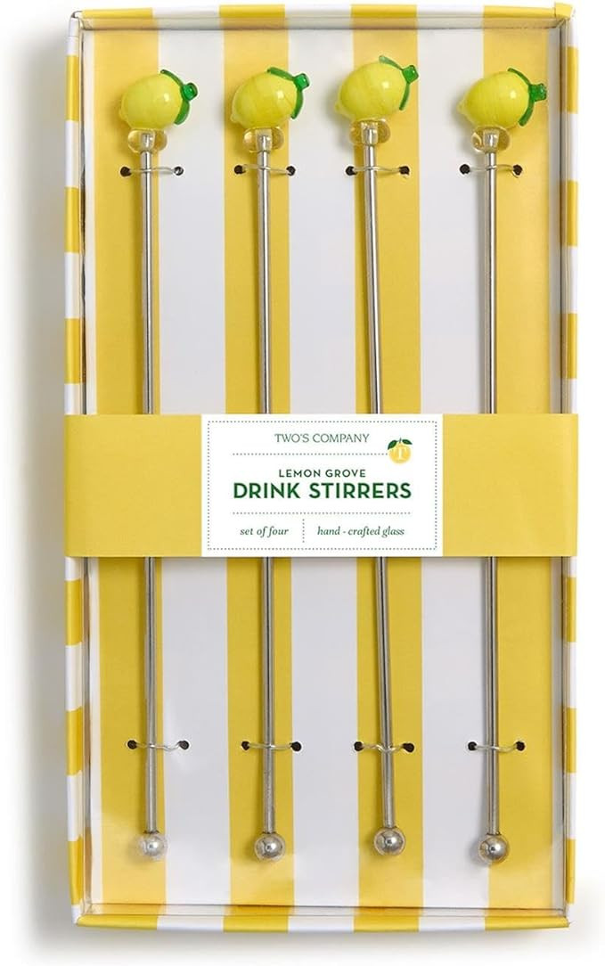 Two's Company Lemon Drink Stirrers in Gift Box, Set of 4, 7.5-Inch, Yellow | Amazon (US)