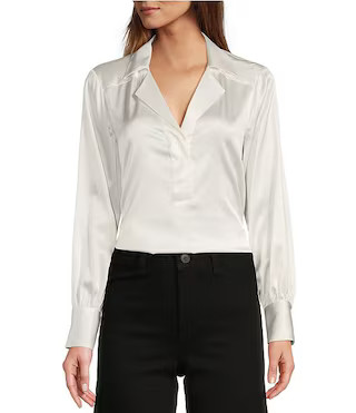 Violet Silk Notch Collar V-Neck Long Sleeve Blouse | Dillard's