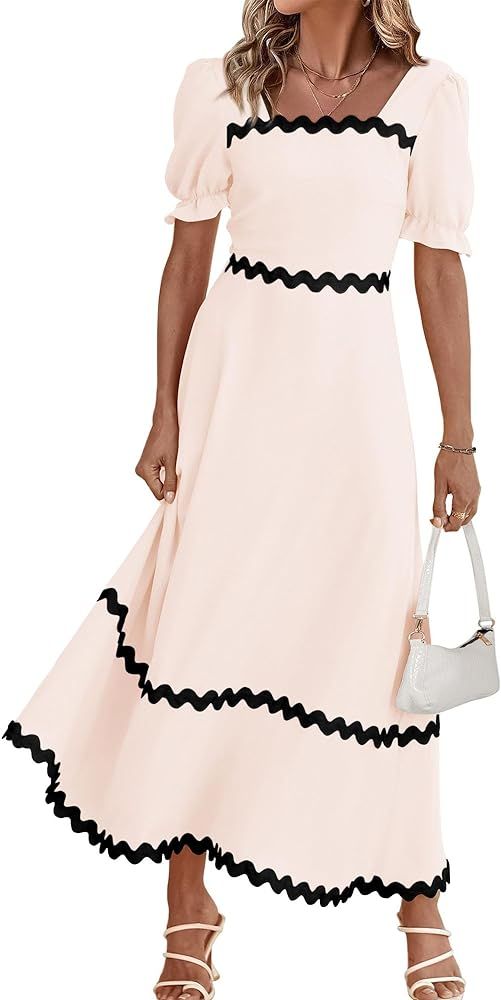 Zenlonr Womens Dresses 2024 Short Puff Sleeve Casual Summer Dress Smocked Tie Back Beach Flowy A-... | Amazon (US)
