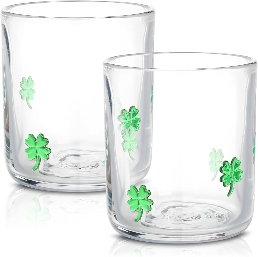 2 Pcs St. Patrick's Day Icon Juice Glasses, 14oz Green Shamrocks Stemless Wine Glasses Lucky Four... | Amazon (US)