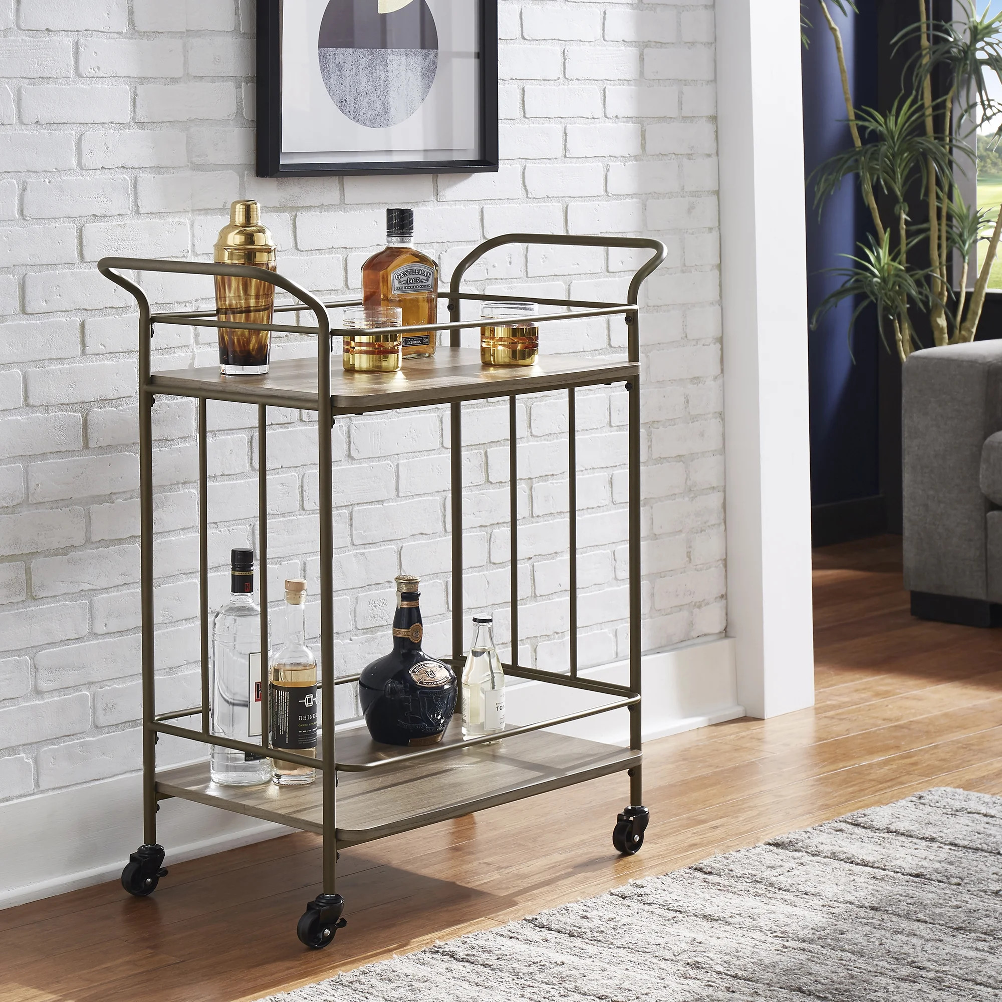 Weston Home Santos Bronze Finish and Wood Straight Lines Bar Cart - Walmart.com | Walmart (US)