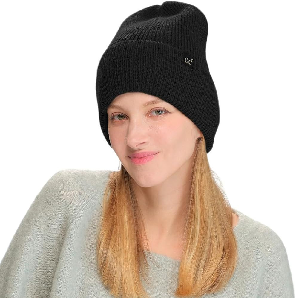 C.C Beanie for Men Women Cuffed Lightweight Fuzzy Lined Forehead Knit Unisex Winter Hat Beanies S... | Amazon (US)