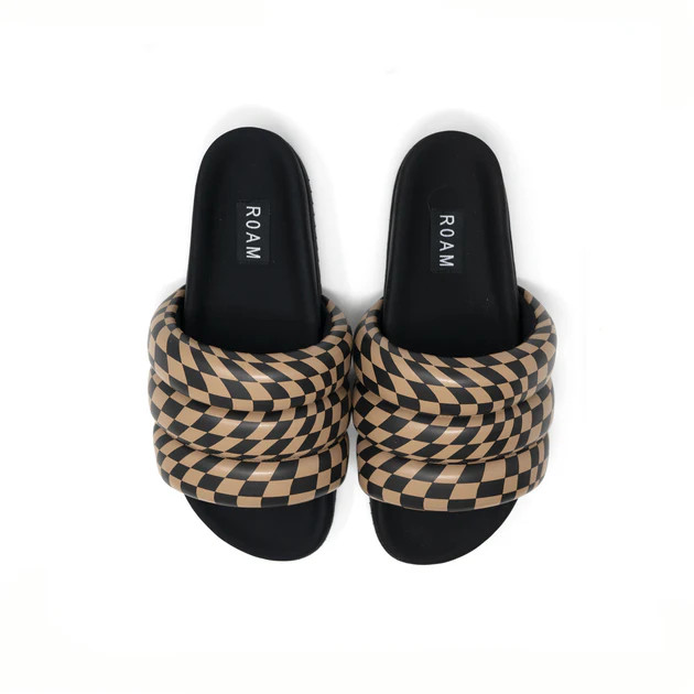 ROAM WAVY CHECK PUFFY BLACK & BEIGE VEGAN LEATHER | ROAM