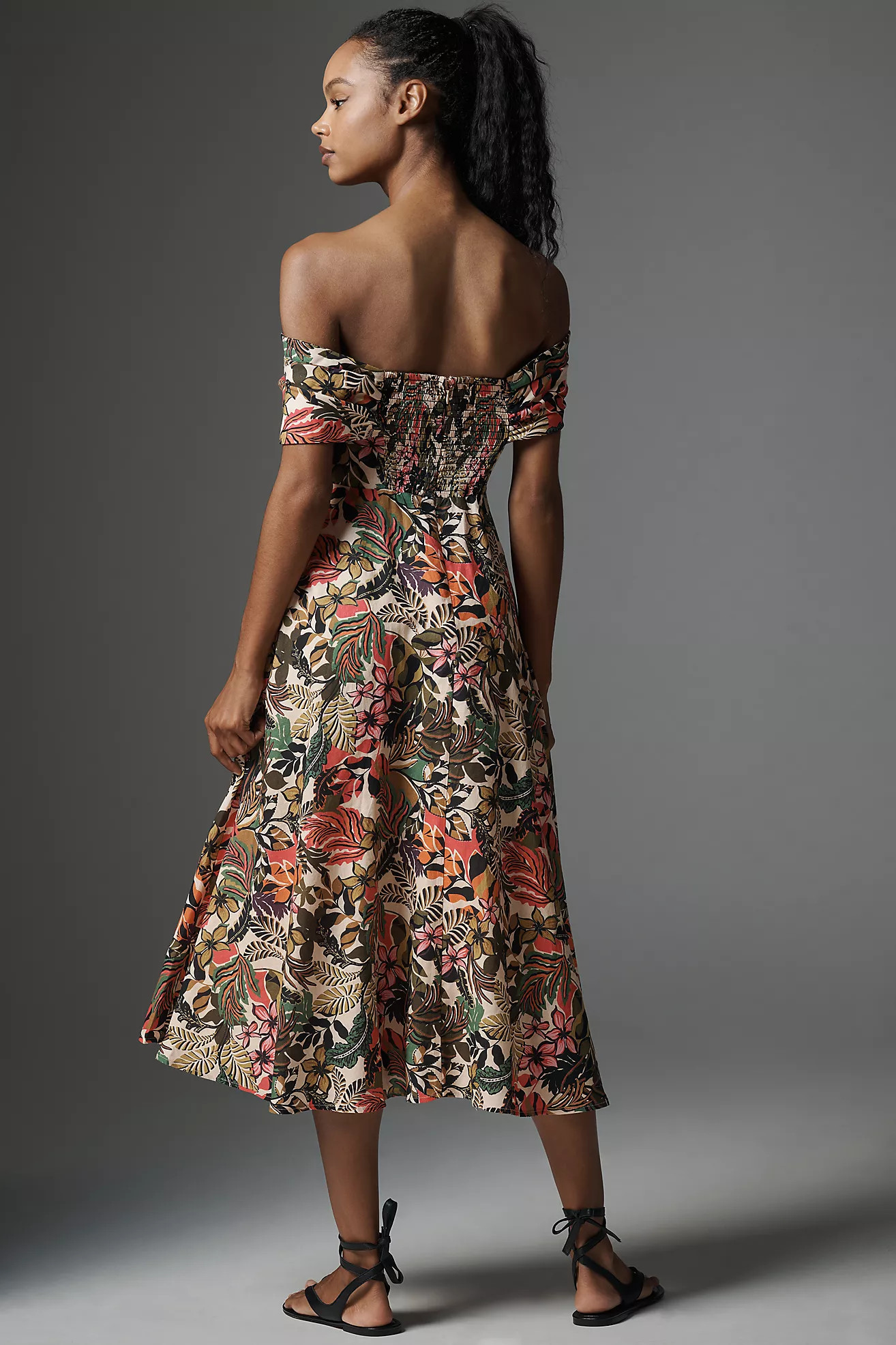 Hutch Chrissa Linen Blend Off-The-Shoulder A-Line Midi Dress | Anthropologie (US)