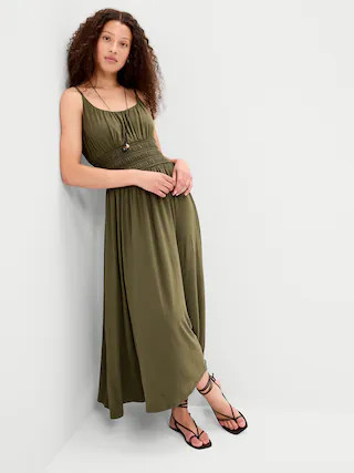 Fit & Flare Jersey Smocked-Waist Midi Dress | Old Navy (US)