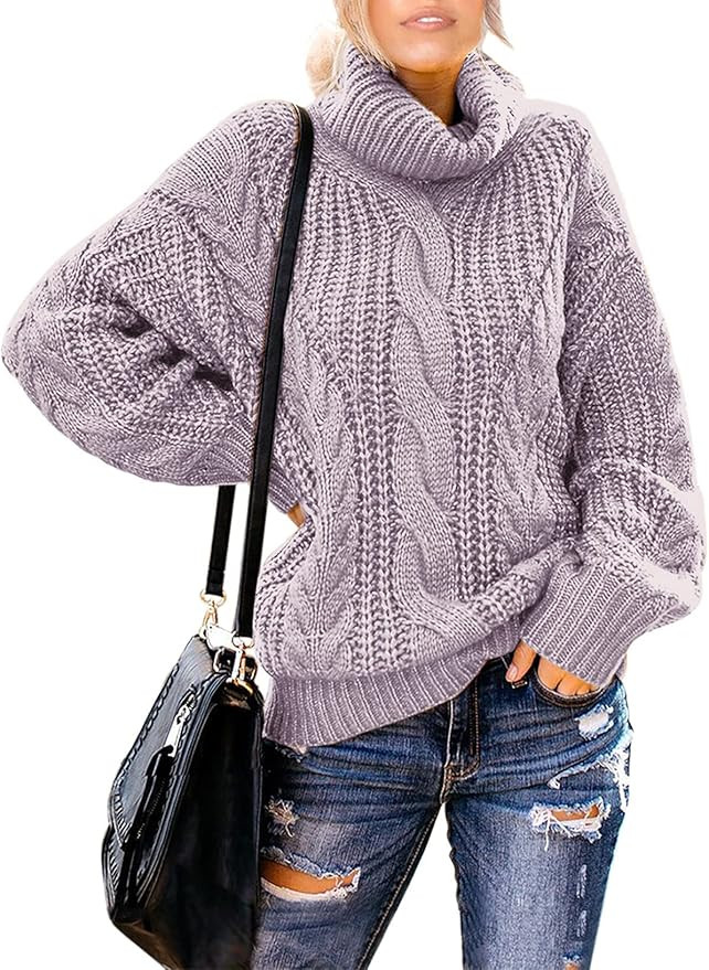 Chase Secret Womens Turtle Cowl Neck Solid Color Soft Comfy Cable Knit Pullover Sweaters S-2XL | Amazon (US)