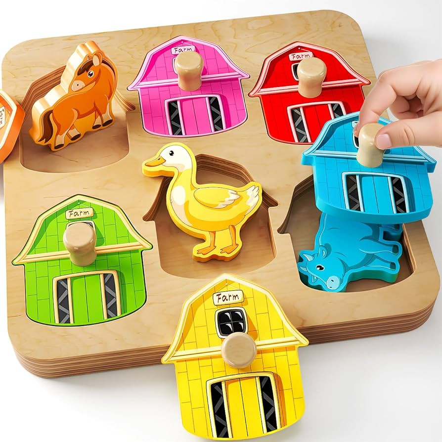 Wooden Puzzles for Toddlers 1-3 : Farm Animal Peg Puzzles, Preschool Learning Activities, Toddler... | Amazon (US)