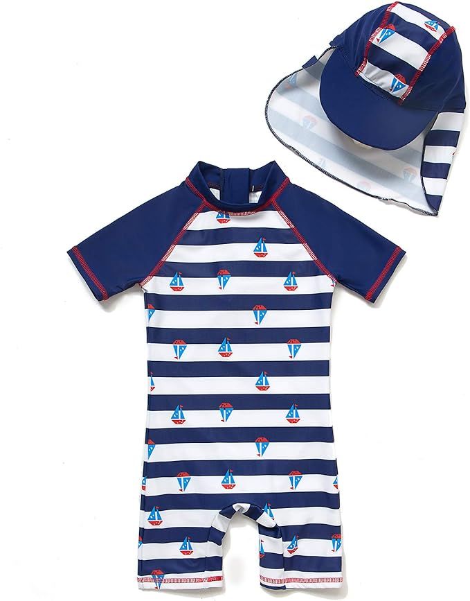 Bonverano(TM) Kids UPF 50+ Sun Protection S/S One Piece Zip Sun Suit With Sun Hat (3-6 months, Co... | Amazon (US)