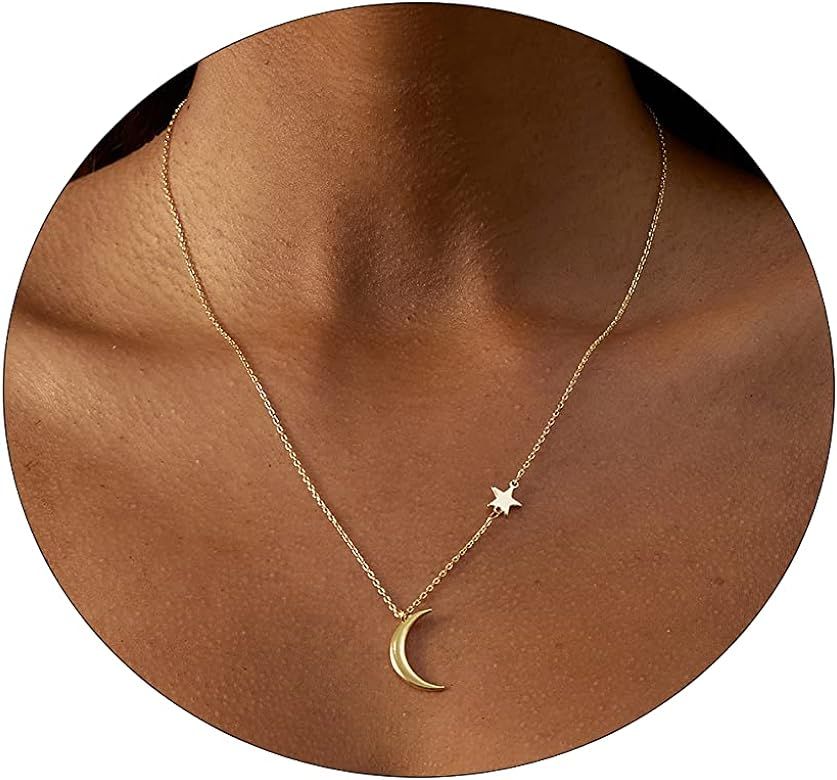 Sewyer Dainty Moon Star Necklace for Women 14K Gold Plated Star Moon Necklaces Tiny Stars Crescen... | Amazon (US)