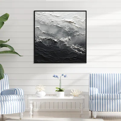 Minimalism Black And White Paint Wave - Abstract Wall Art Living Room | Wayfair North America