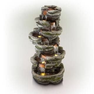 58 in. Tall Outdoor 8-Tier Rainforest Rock Water Fountain with LED Lights | The Home Depot