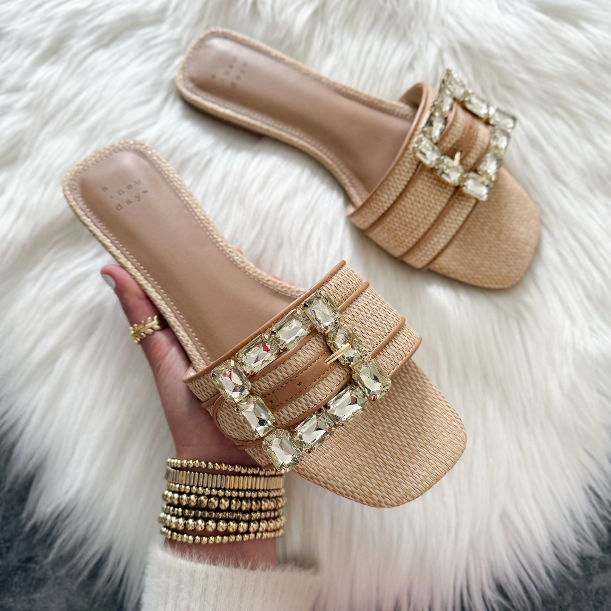 Target Kelsey rhinestone buckle slide sandals a new day only $29. Runs small 