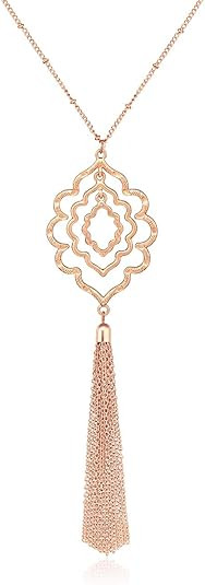 MOLOCH Long Necklaces for Woman Minimalist Geometric Circle Pendant Necklaces Bohemia Tassel Frin... | Amazon (US)