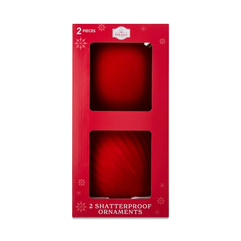 2 Count Red Velvet-Feel Jumbo Shatterproof Christmas Ornaments, 5.9", by Holiday Time | Walmart (US)
