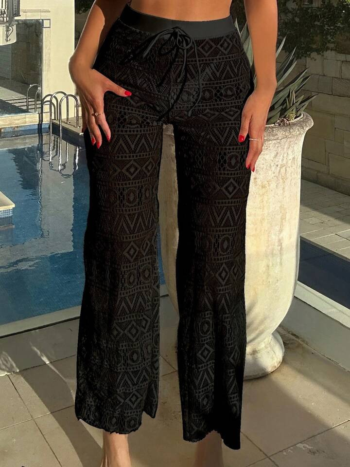 SHEIN Swim Vrouwen Geometrisch Gevormd Sjaalkraag Cover-up broek | SHEIN