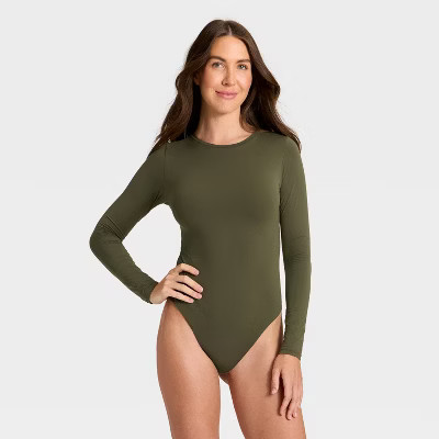 Women's Luxury Collection Luxe Stretch Long Sleeve Bodysuit - Auden™ Moss Green S | Target