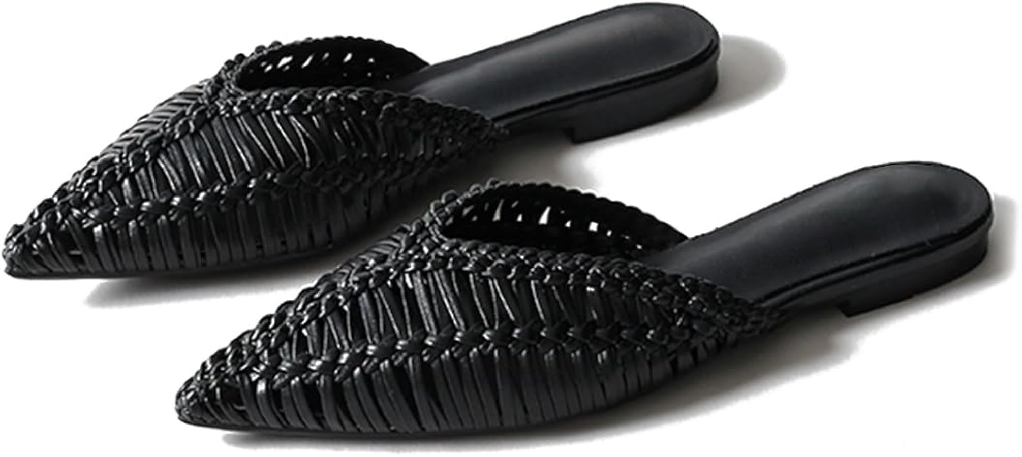JANSEVEN Woven Flats Raffia Mules for Women Pointed Closed Toe Casual Slides Slip On Comfortable ... | Amazon (US)
