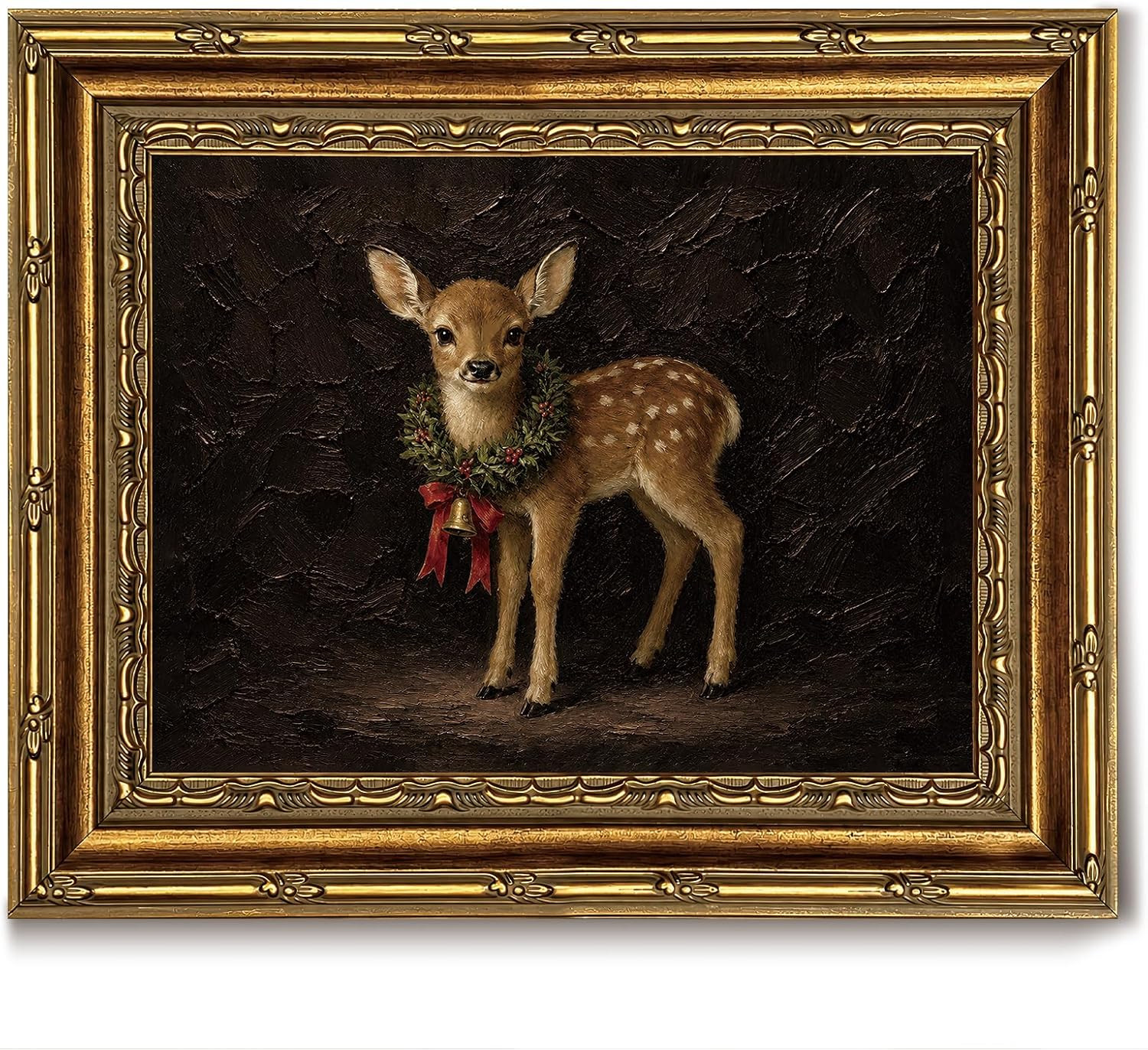 Spotted Fawn Vintage Gold Frame Christmas Deer Canvas Wall Art 9x11in | Amazon (US)