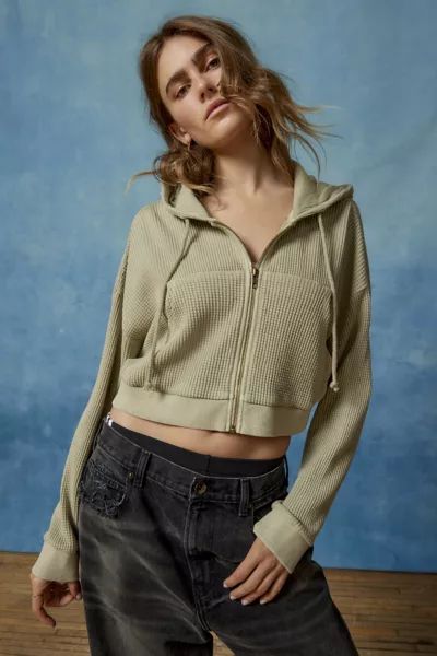 BDG Leah Waffle Knit Zip-Up Sweatshirt | Urban Outfitters (US and RoW)