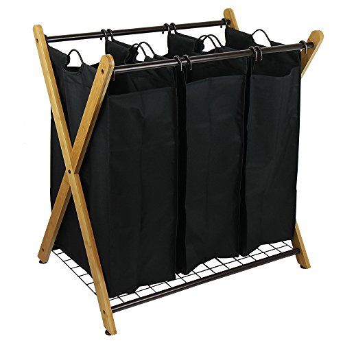 Oceanstar XBS1484 Bamboo 3-Bag Laundry Sorter Black, 29.75 in. H x 19.10 in. W x 27 in. | Amazon (US)