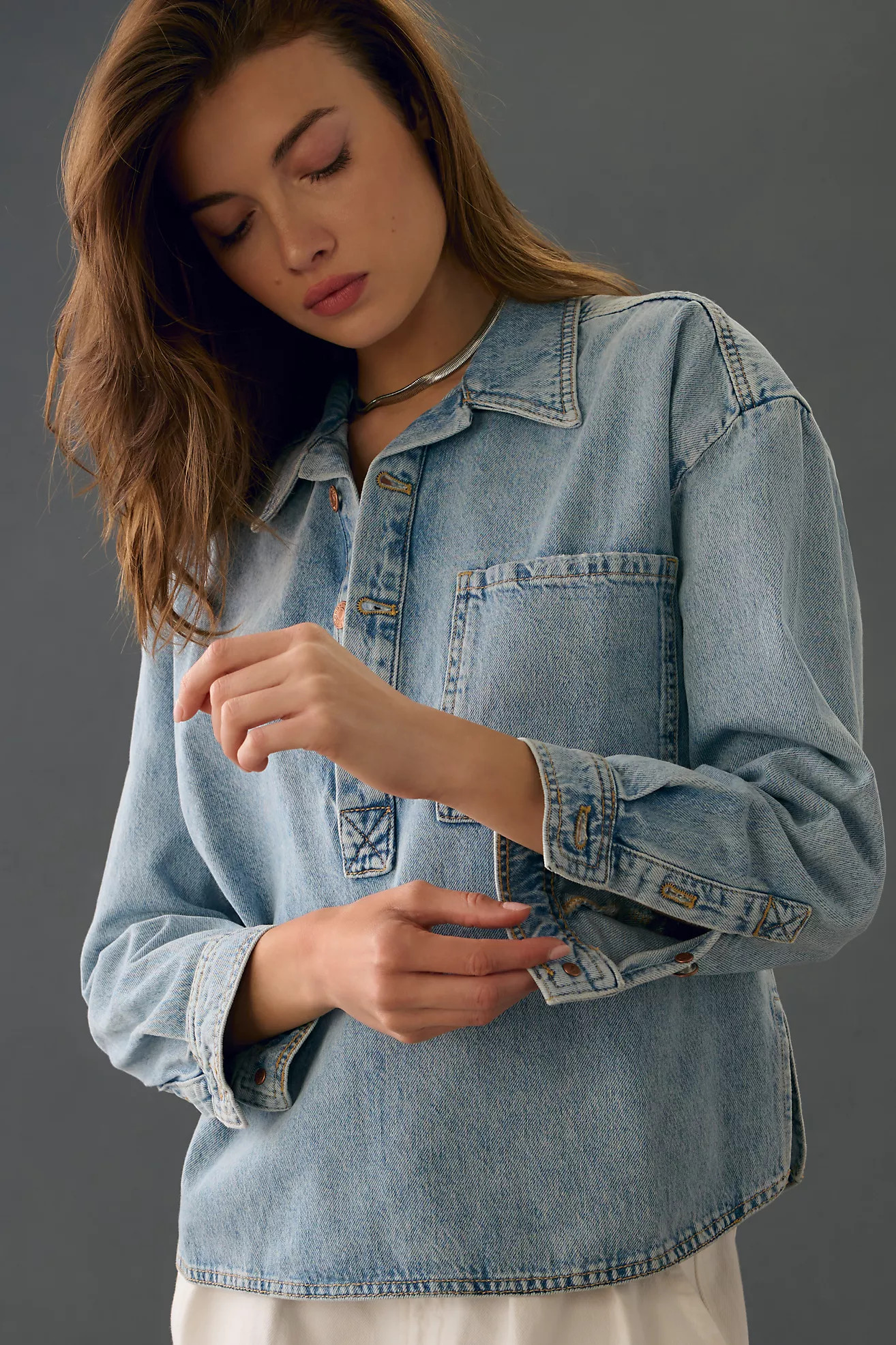 The Becca Regenerative Cotton Denim Popover Shirt by Pilcro | Anthropologie (US)