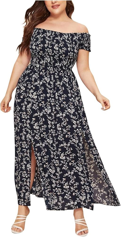 Women's Havana Nights Dresses Size Off Shoulder Shirred Bodice Split Thigh Ditsy Floral Dress Che... | Amazon (US)